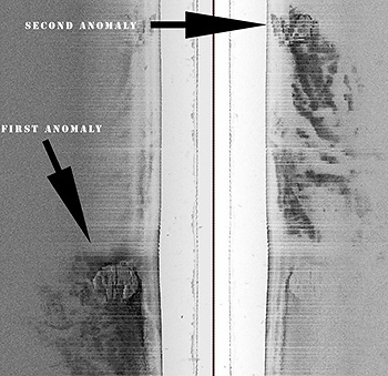 Foto do sonar mostrando as duas anomalias