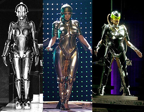 Maria (original), Beyoncé e  Kylie Minogue com roupa de robô