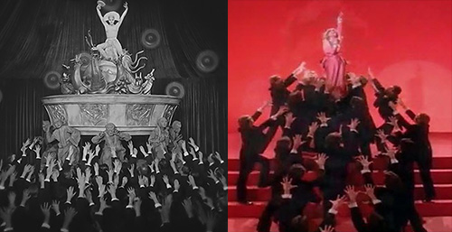 Comparação entre cena de Metropolis e cena do clipe Material Girl, de Madonna