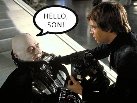 Darth Vader falando "Olá, filho" pra Luke Skywalker