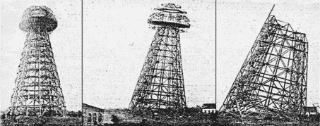 A Torre de Tesla sendo demolida.
